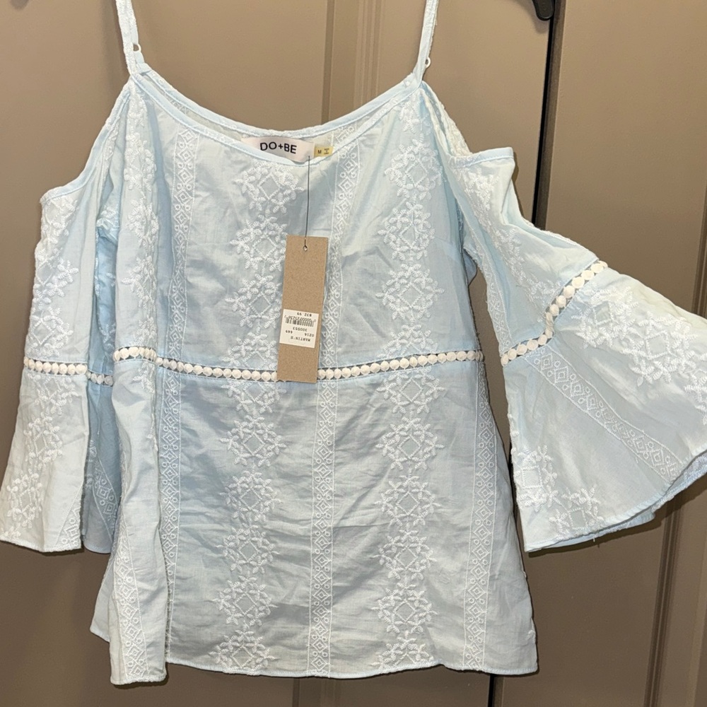 DO+BE Sky Blue Embroidered linen Blouse
